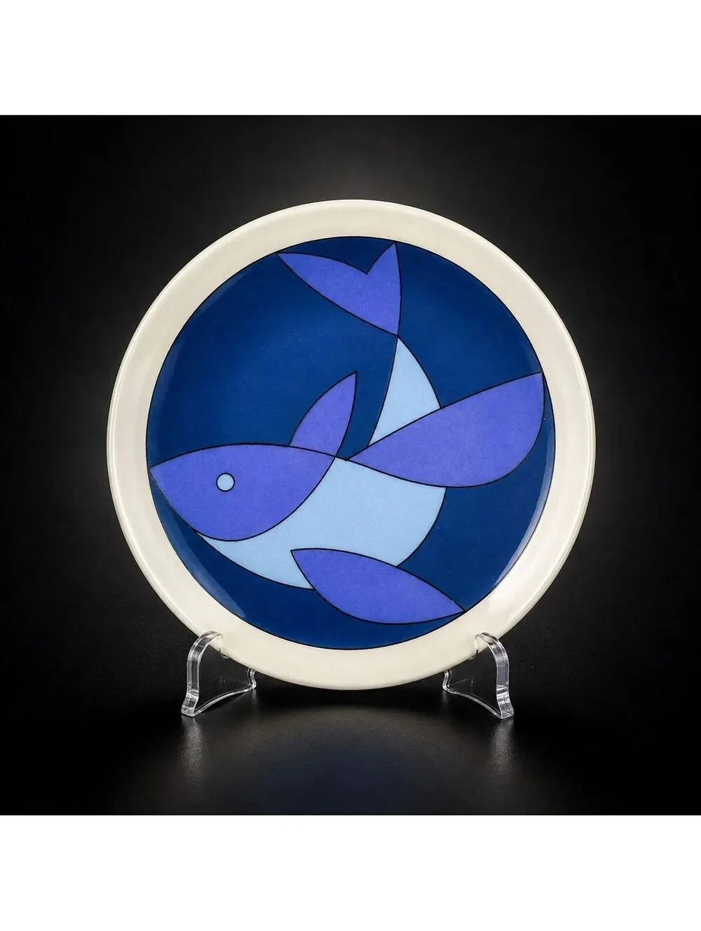 Vintage B&G Denmark Antoni 3770 Blue Fish Wall Plate Trivet 6 Inch